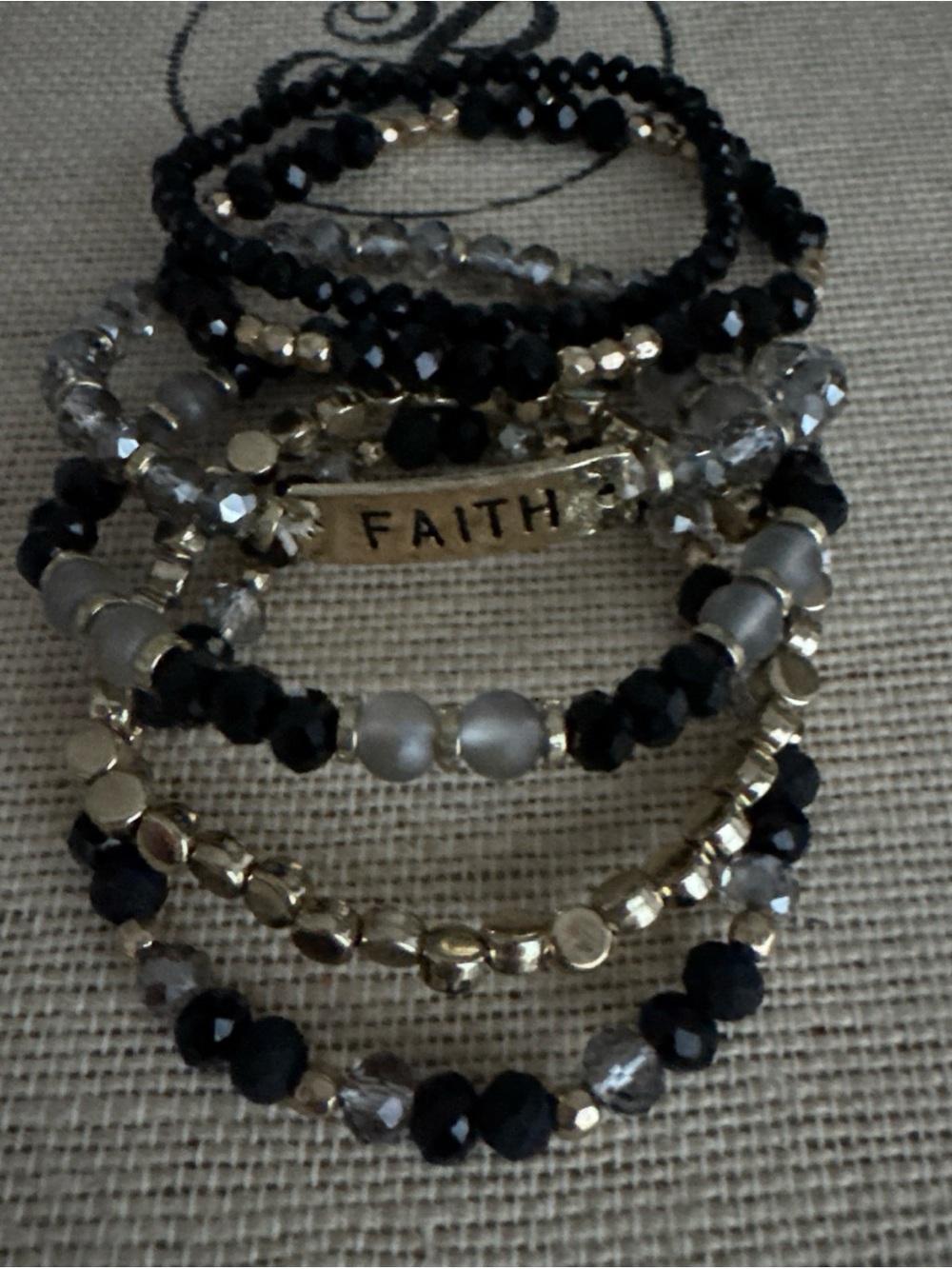 Plunder Faith Multi-Strand Black Gold Beaded Bracelet Set women’s trendy Jewelry